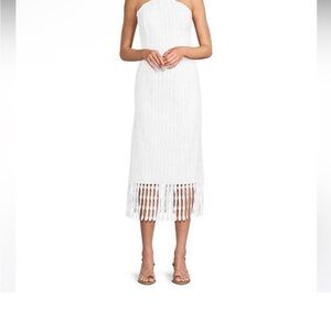 ANTONIO MELANI White Strapless Midi Dress with Fringe Hem NWT Size 2 Bridal!